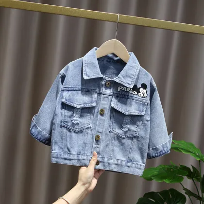 Children's jacket spring and autumn baby denim jackets big pocket mouse print girls denim jackets