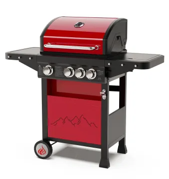 3 Burner BBQ Propane Gas Grill Patio Garden Barbecue Grill with Side Burnerand Shelves, Red