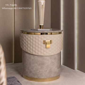 Italian Luxury Stainless Steel Leather Nightstands for Bedroom Storage