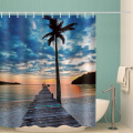 Estilo tropical impermeável cortina de chuveiro praia coco árvore ponte de madeira natureza decoração do banheiro