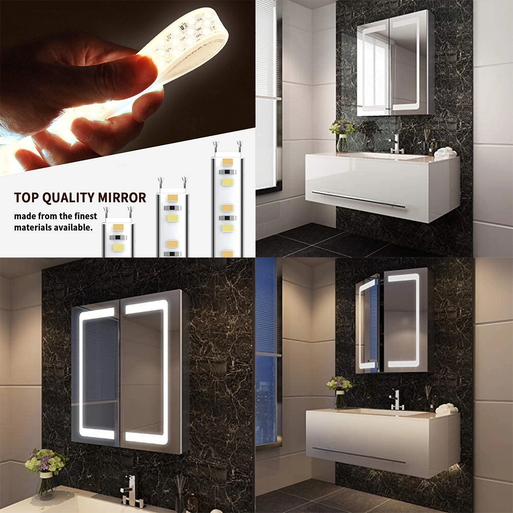 Sally 23X27.5 Mirror Double Door Square Vanity Bathroom Medicine Cabinet with LED Light Storage Wall Cabinet with Interior Mirror