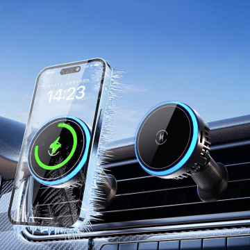 Wireless Charger Cooling Cup Holder with LED for Car Vent Phone Mount