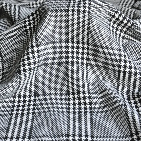 Free ship black and white check houndstooth weaved tweed fabric price for 1/2 meter 150cm