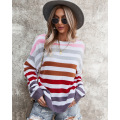 Stitching Stripes Color Knit Pullover Sweater