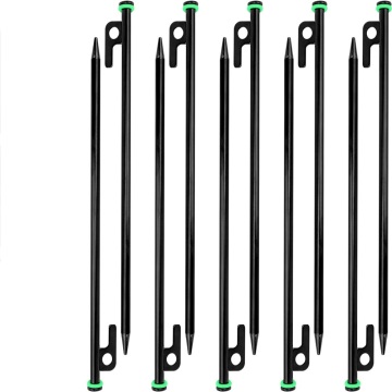 8 Pack Heavy Duty Metal Tent Stakes with 12in Steel Pegs and Fluorescent Silicone Rings for Camping