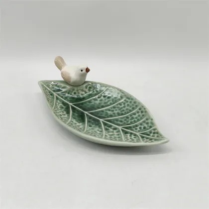 Small Green Leaf-Shaped Ceramic Plate