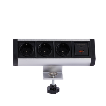 Silver Color 4-Way Plug-In Desktop Socket, Clamp-On Tabletop Socket, and Office Power Socket Box - IG-1701