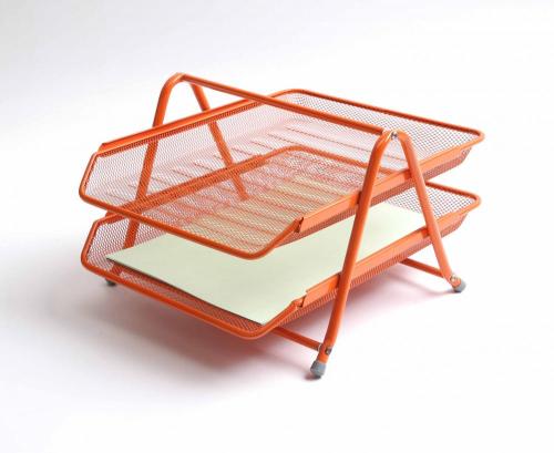 Orange Wire Metal Mesh Desk Organizer File Tray