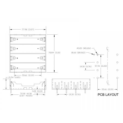 Li-ion 18650 DIP用の4個のバッテリーホルダー