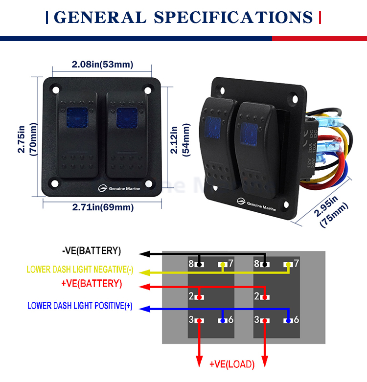 Genuine Marine 2 Gang Rocker Switch Panel, High Quality Genuine Marine ...