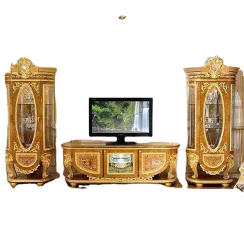 Handmade Luxury Italian Classical Wood Carved TV Unit