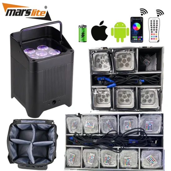 Wireless Uplight LED Par Light 6x18W RGBWAUV 6in1 Battery-Powered DJ Stage Light
