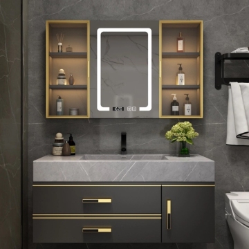 Sintered Stone Wall-Hung Bathroom Vanity with LED Mirror