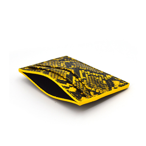 Bright Yellow Color Python Leather Credit Card Holder