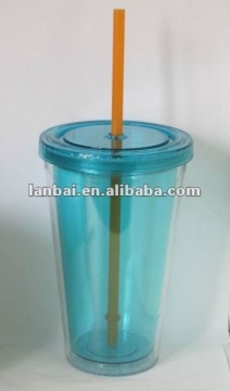 Colorful water cup with straw / Double wall mug