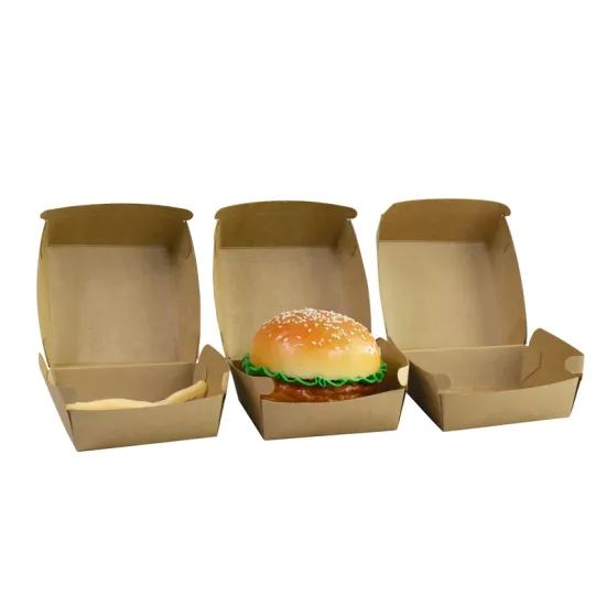 eco-friendly custom disposable burger packing box made of kraft paper for hamburger container and takeaway food