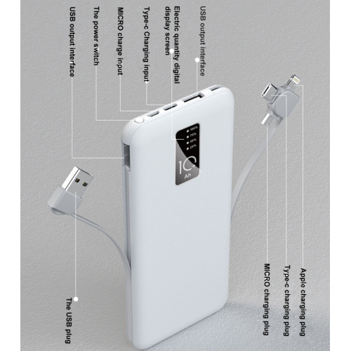 Affichage numérique portable Banque d&#39;alimentation mobile avec câble