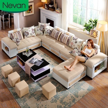Modern U Shape 7 Seater Fabric Corner Sofa for Living Room