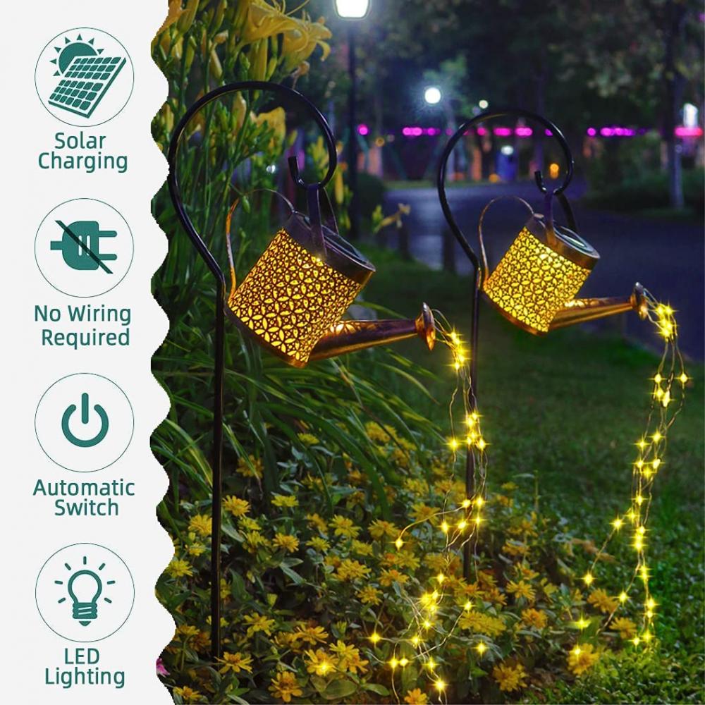 Regar lata com luzes de decoração de jardim