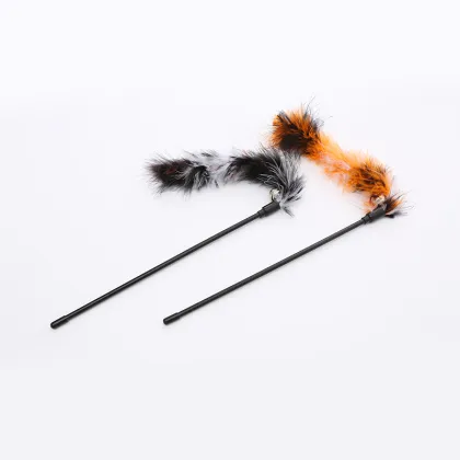Cat teaser toy Turkey feather pole with bell