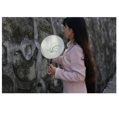 Handmade Suzhou Embroidery Dance Fan with Ancient Style Orchid Grass Pattern: A Unique Flower Embroidery Group Fan for Children