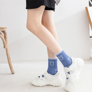 Cute Bear Mid-Tube Sports Socks - Breathable and Warm Blue Summer Bottom Casual Wear