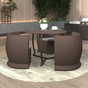 Waterproof Outdoor Patio Furniture Set: PE Rattan Woven Rock Table and Chairs