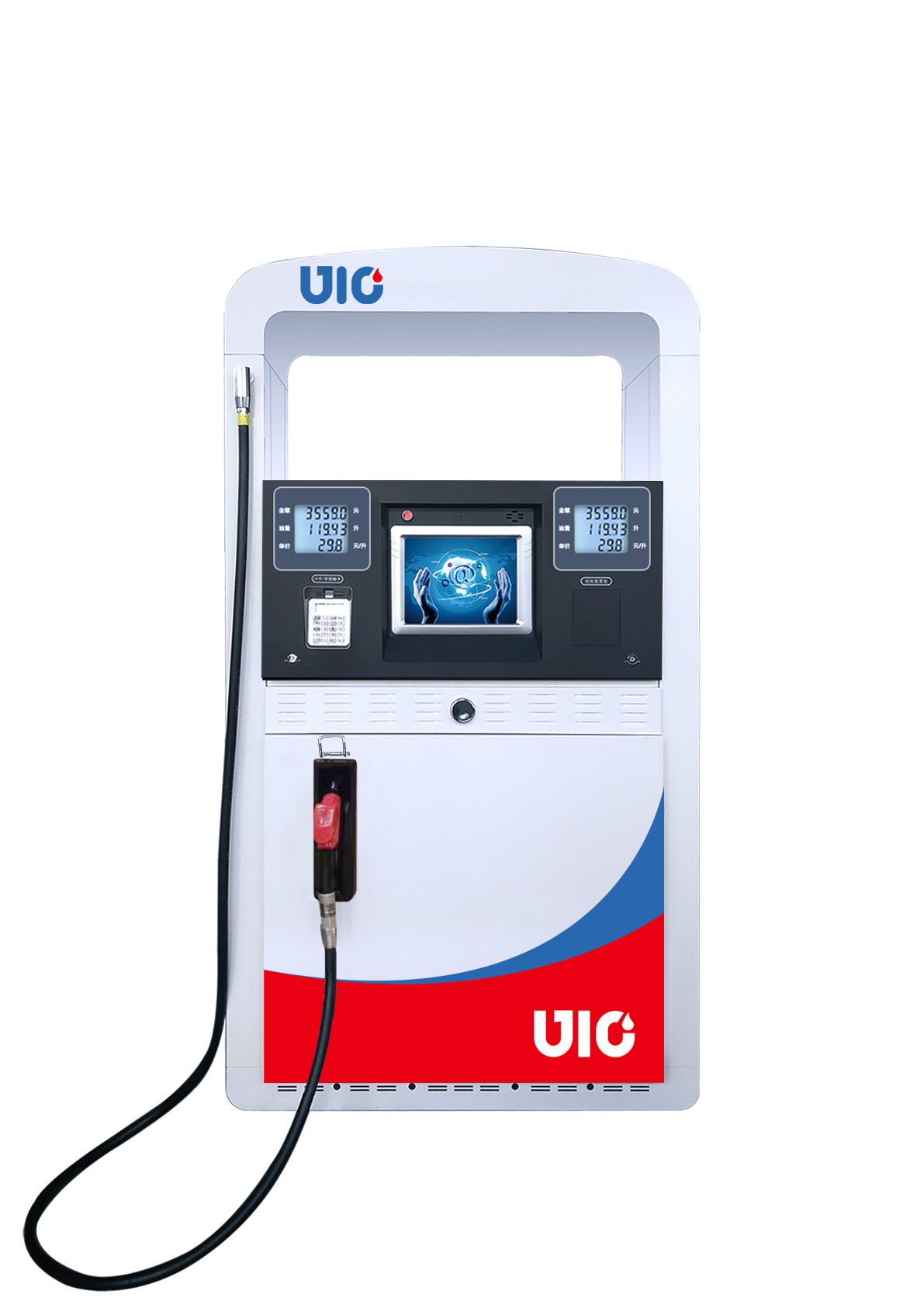 Arc-top multimedia double hoses fuel dispenser