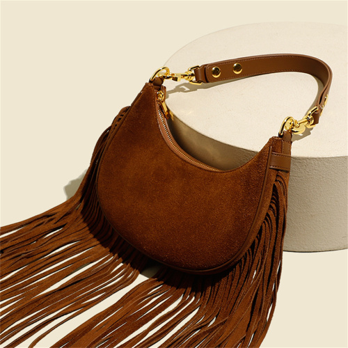 Classic Tassel Design Genuine Leather Bucket Bag