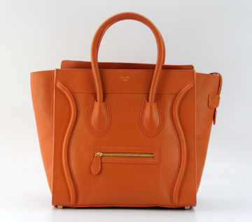 Orange, Celine, Leather Designer Elegant Ladies Stylish Handbag With Light Gold Hardware