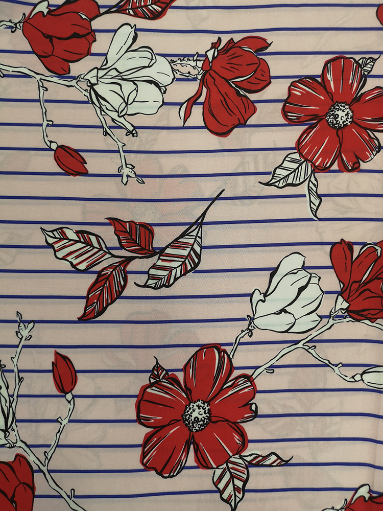 Stripe Flower Rayon Challis 30S Air-jet Printing Fabric