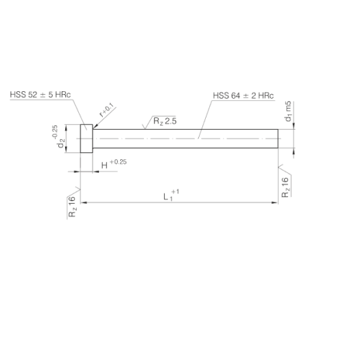 Punzone a testa cilindrica ISO8020 Materiale HSS WS HWS