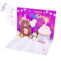 Biglietto d'auguri musicale popup personalizzato per buon compleanno con orso