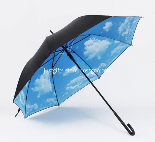Promotional Full Printed Black Long Handle Umbrella