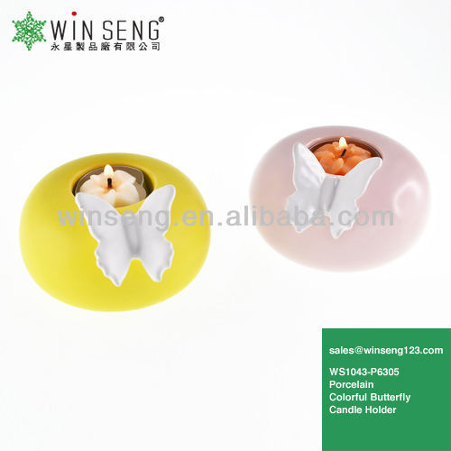 Hot Sale Porcelain Colorful Butterfly Candle Holder WS1043-P6305