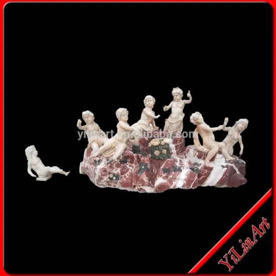 Natural Pink Outdoor Stone Marble Water Fountain With Kid Statue