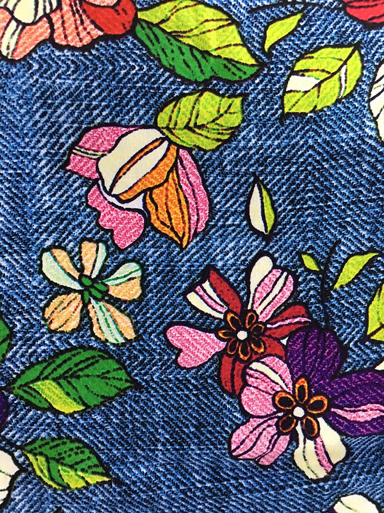 Tela da impressão de Rayon Challis 32S do projeto da flor da sarja de Nimes