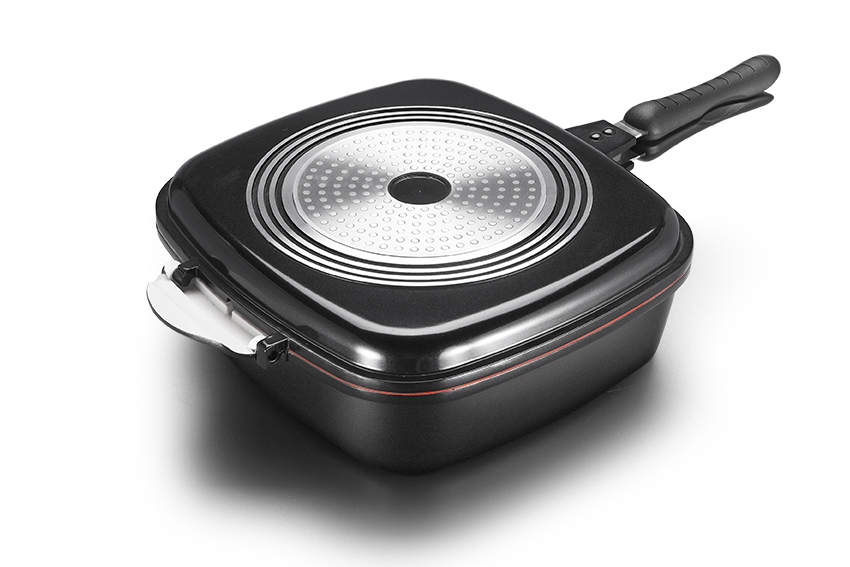 Black Aluminum Die-casting Square Double Grill Pan