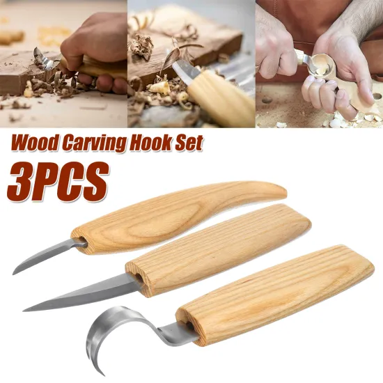 Doersupp 3Pcs Wood Carving Knife Chisel Woodworking Cutter Woodcarving CutterHand Tool Set High Strength Hooked Whittling Cutter