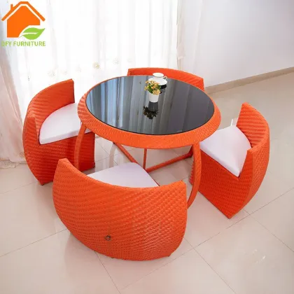 Brown Rattan Storage Patio Table Set - 5 Piece Outdoor Furniture