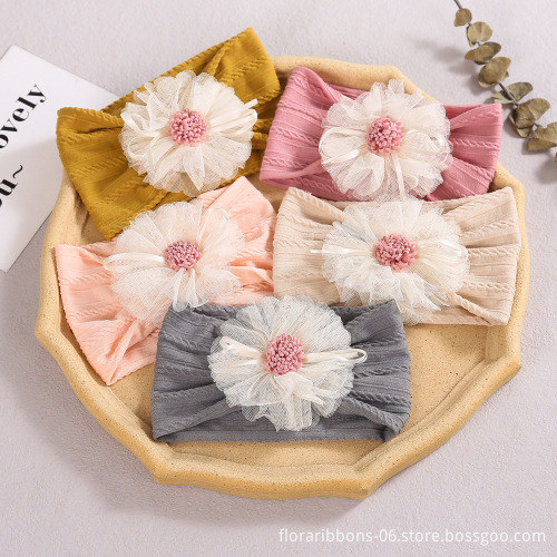 Hot Sale European Style Baby Jacquard Headband with Nylon Flower Decor