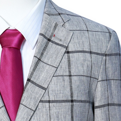 Elegant Grey Linen Check Design Blazer Business Suit