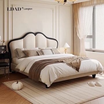 French Retro Cream Leather Double Wedding Bed - 1.5m or 1.8m Size