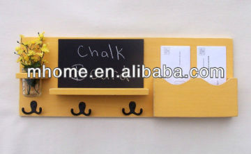 Indoor modern wall MDF message black board with key hooks and mail holder