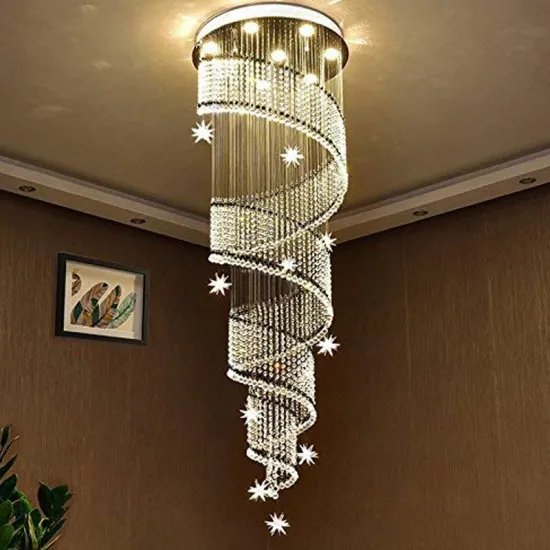Fashion Modern Double Stair Spiral Living Room Crystal Raindrop LED Chandelier