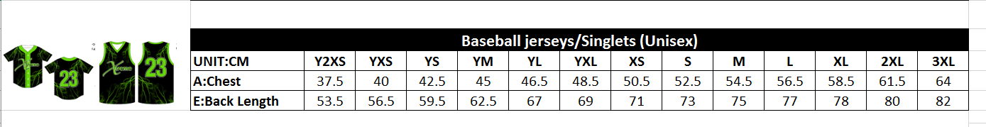 baseball jersey size chart