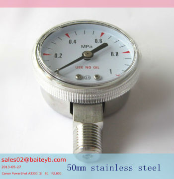 2.0"(50mm)Screw in polycarbonate window stainless steel gas pressure gauge meter vertical connection
