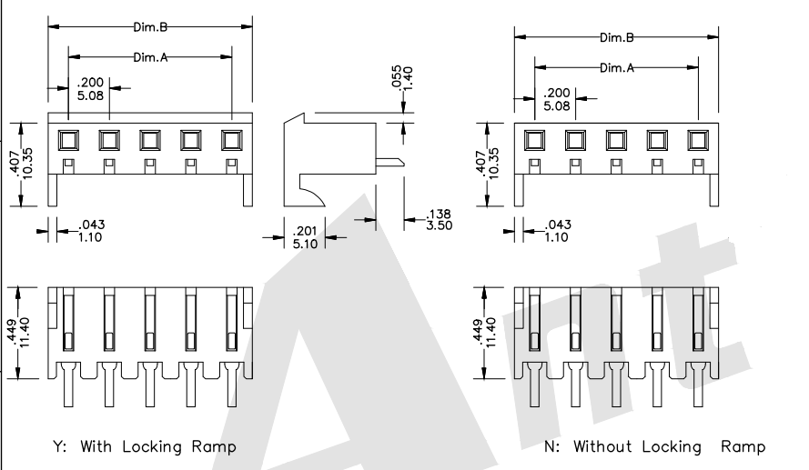 AW5084S-xP-X-N 5.08 MM 180°Negative Wafer Connector Series