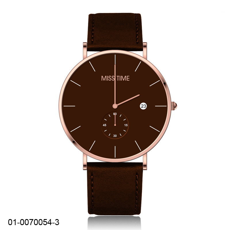 business style watch date frame with leather strap