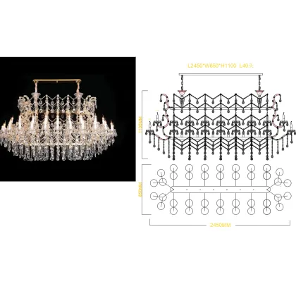 Custom Grand Rectangular Pendant Light Chrome Maria Theresa Candle Crystal Chandelier for Dining Room and Restaurant Island